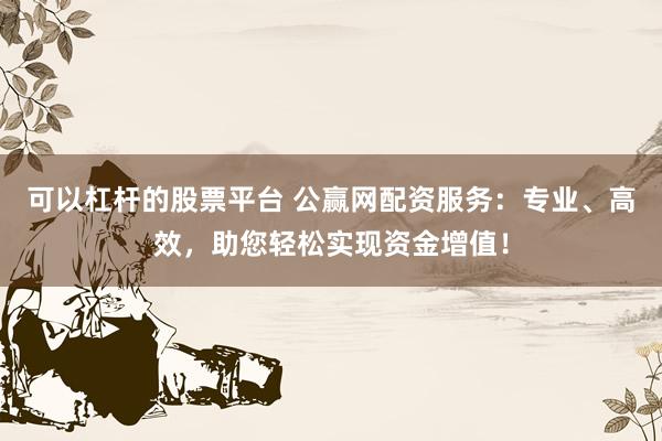 可以杠杆的股票平台 公赢网配资服务：专业、高效，助您轻松实现资金增值！