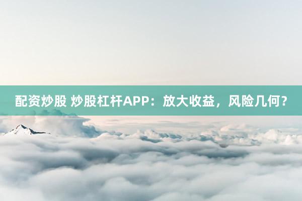 配资炒股 炒股杠杆APP：放大收益，风险几何？