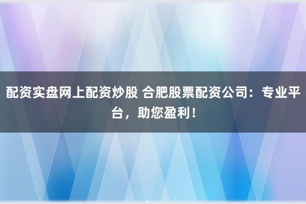 配资实盘网上配资炒股 合肥股票配资公司：专业平台，助您盈利！