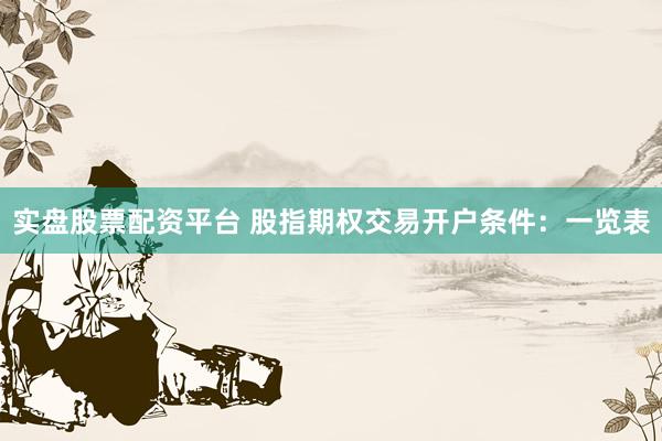 实盘股票配资平台 股指期权交易开户条件：一览表