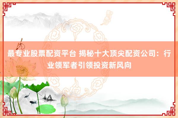 最专业股票配资平台 揭秘十大顶尖配资公司：行业领军者引领投资新风向