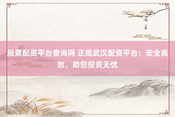 股票配资平台查询网 正规武汉配资平台：安全高效，助您投资无忧