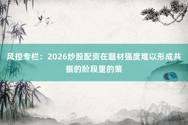 风控专栏：2026炒股配资在题材强度难以形成共振的阶段里的策
