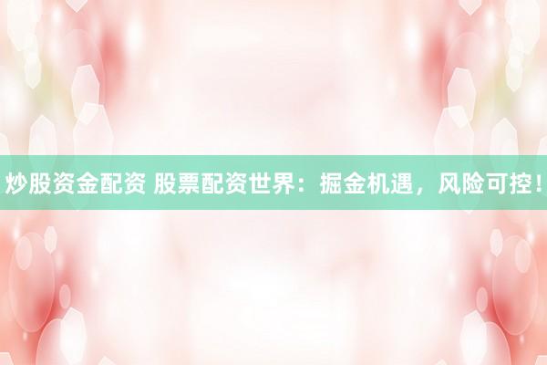 炒股资金配资 股票配资世界：掘金机遇，风险可控！